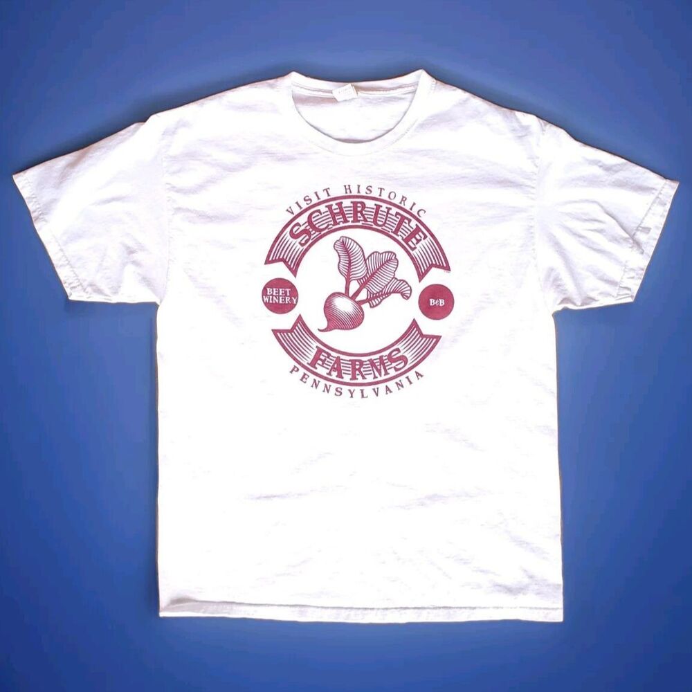 The Office T Shirt Mens L Schrute Farms Beets B & B Winery Graphic White Cotton